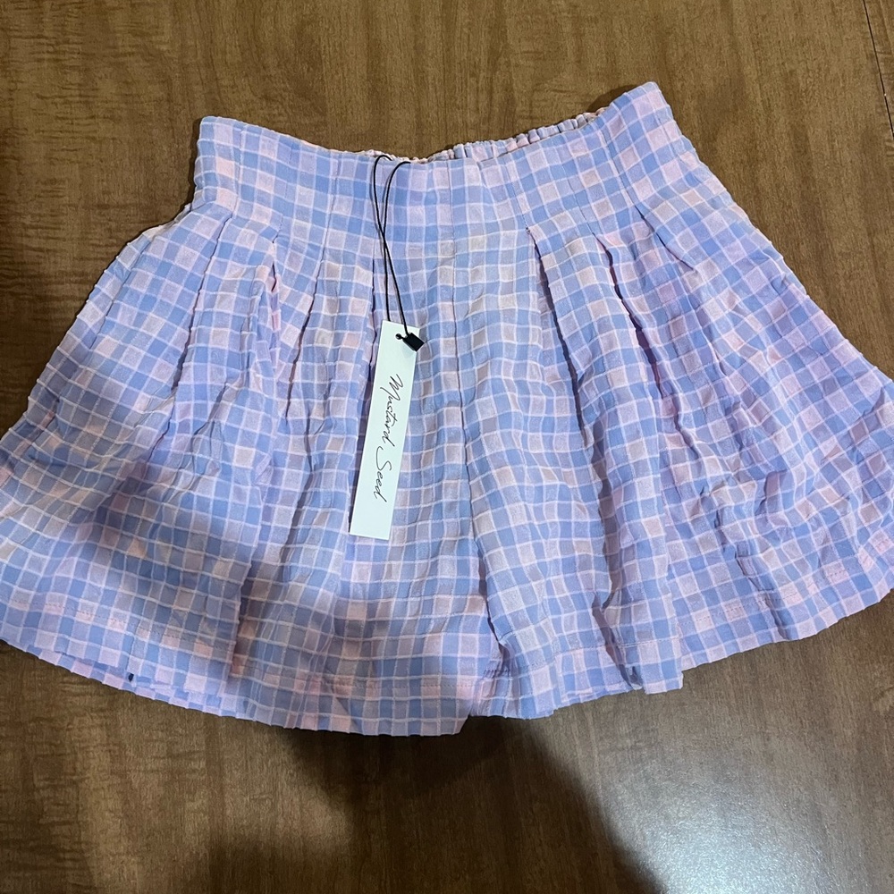 Mustard Seed Pink & Lavender Plaid Pleated Skirt